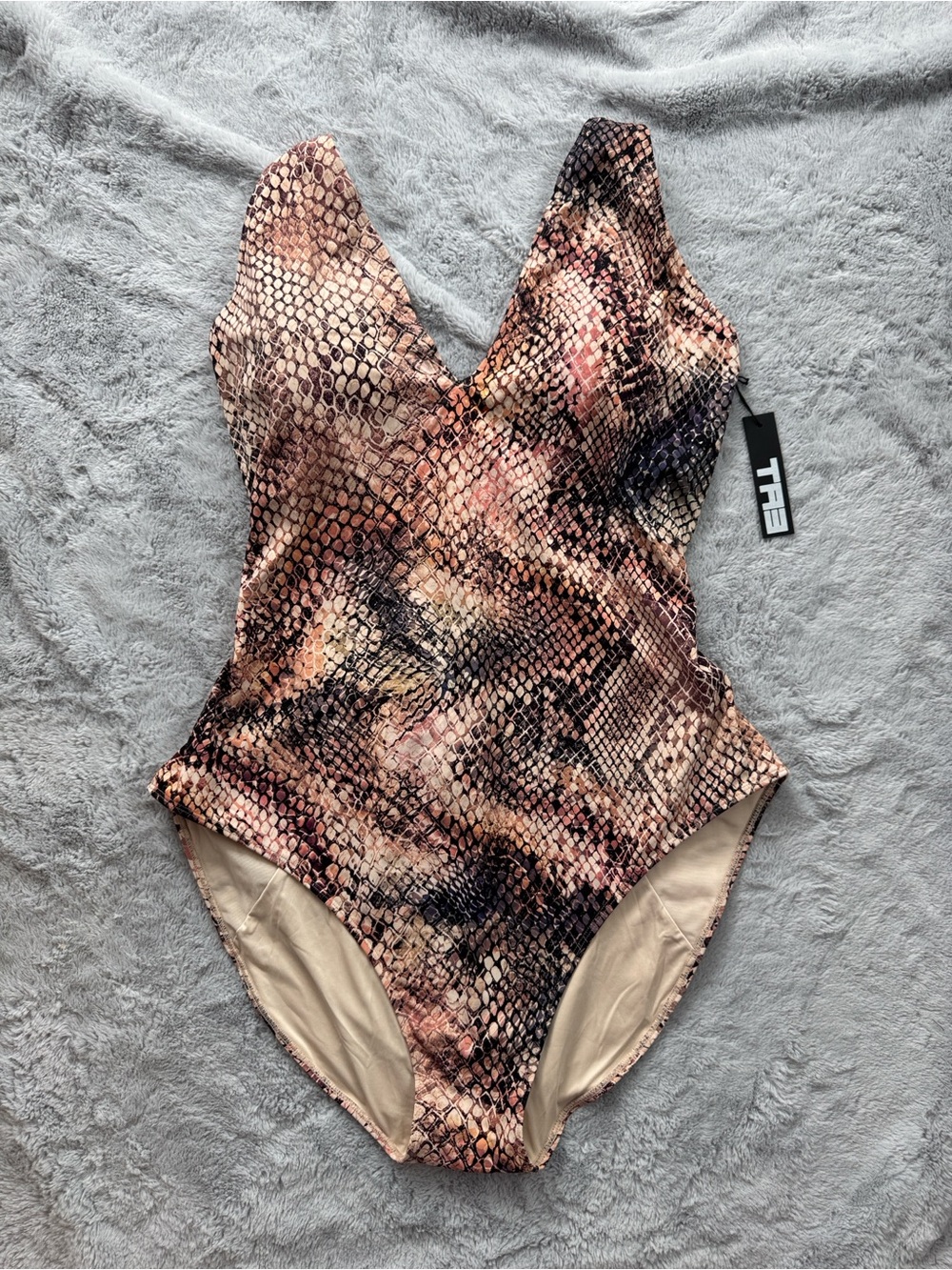 TA3 Plungey Snatched Waist Tie Up Back Swimsuit Snake 3X Regular Long
